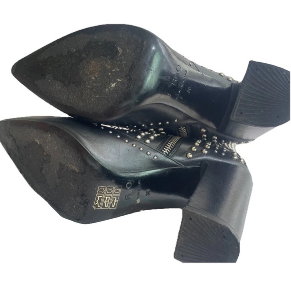 IRO Ankle Boots Black Leather Womens Sz 38 7.5 Pointed Toe Studded Booties Moto - Picture 12 of 16